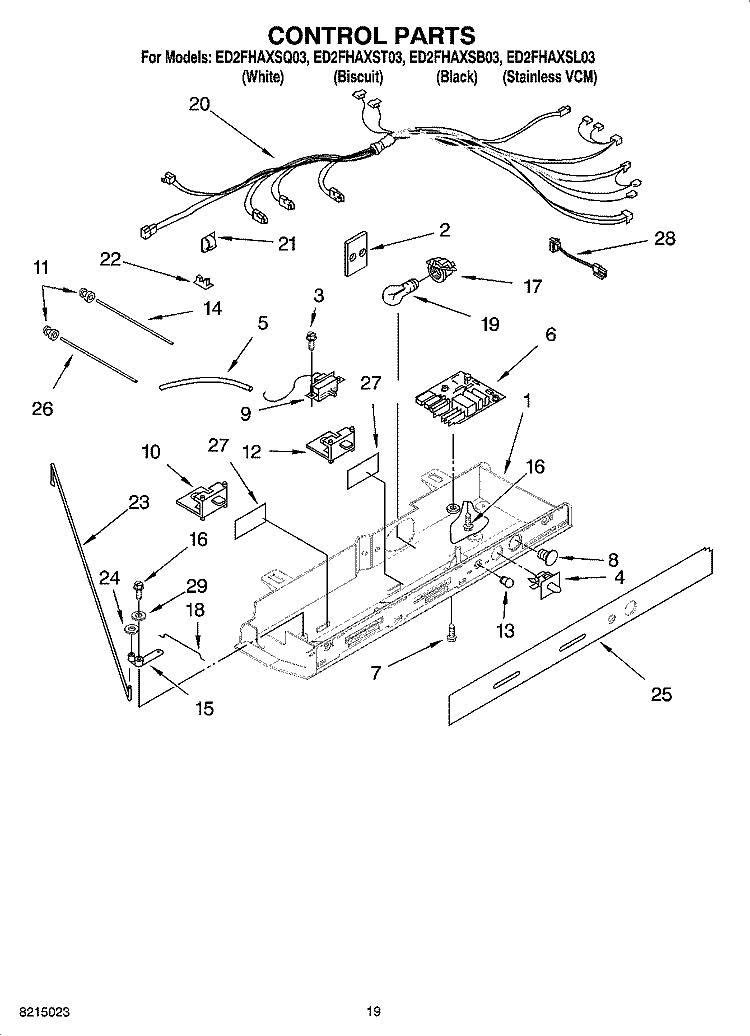 CONTROL PARTS Diagram and Parts List for ED2FHAXSL03  Whirlpool Refrigerator