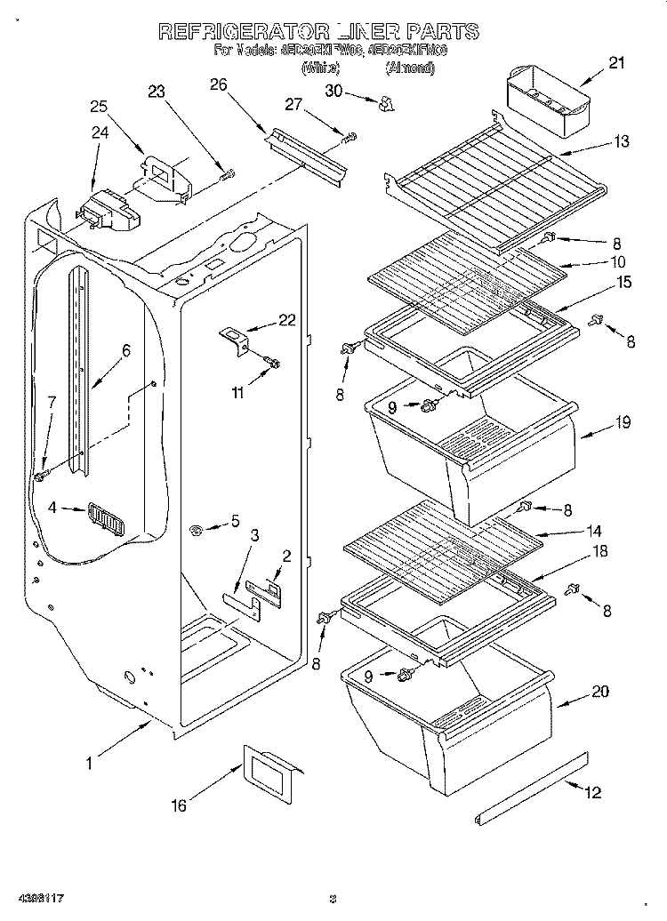 REFRIGERATOR LINER Diagram and Parts List for 4ED20ZKIFW00  Whirlpool Refrigerator