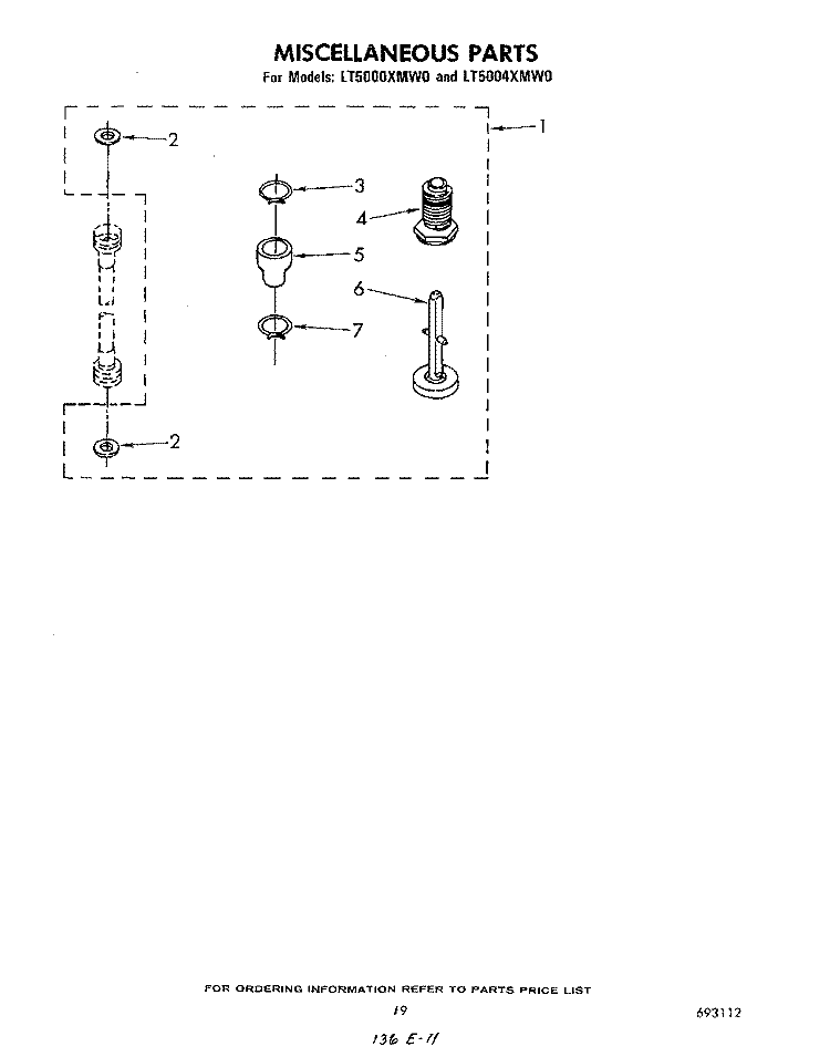 MISCELLANEOUS , LITERATURE AND OPTIONAL Diagram and Parts List for LT5004XMW0  Whirlpool Washer Dryer Combo