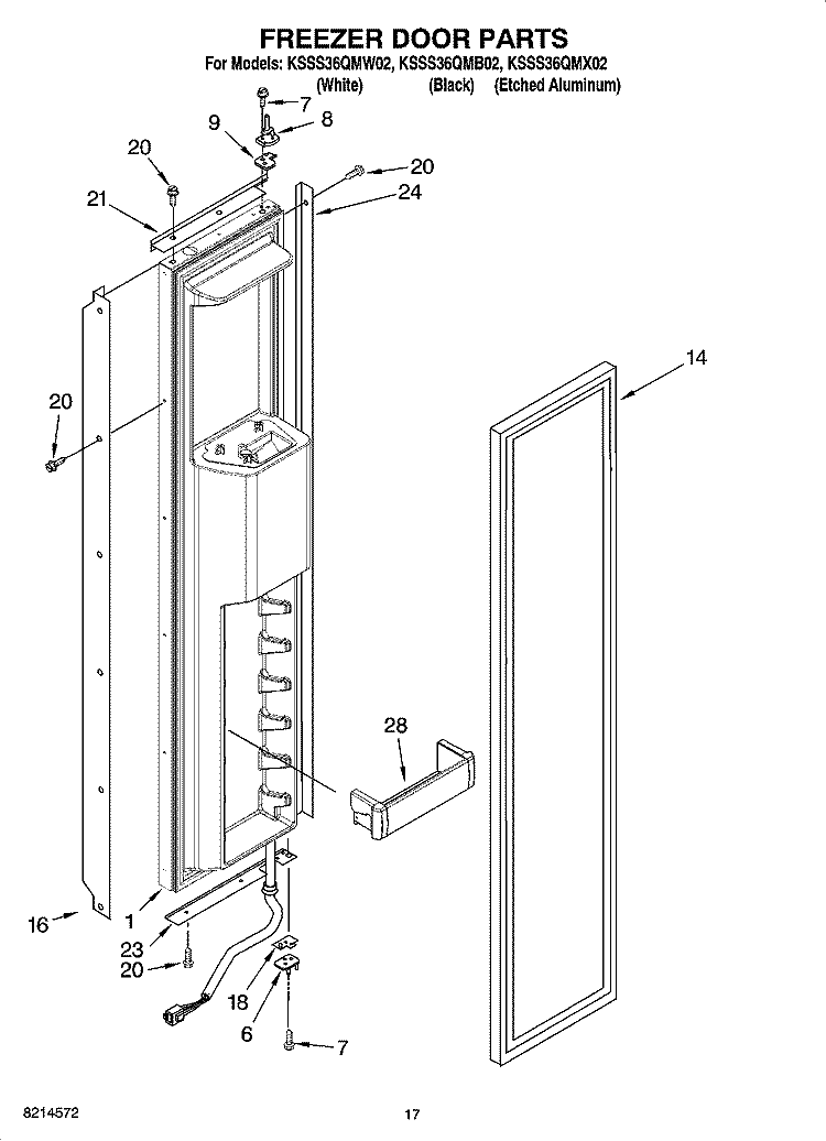 FREEZER DOOR PARTS Diagram and Parts List for KSSS36QMB02  KitchenAid Refrigerator