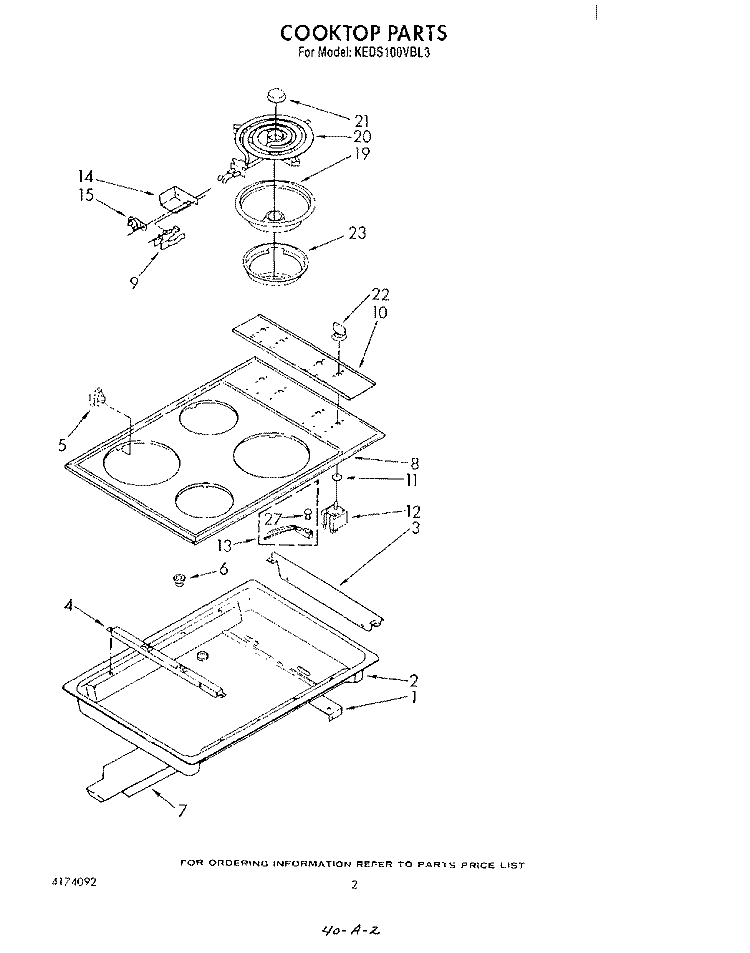 COOKTOP Diagram and Parts List for KEDS100VWH3  KitchenAid Range