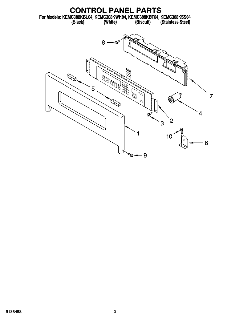 CONTROL PANEL PARTS Diagram and Parts List for KEMC308KSS04  KitchenAid Microwave Oven Combo