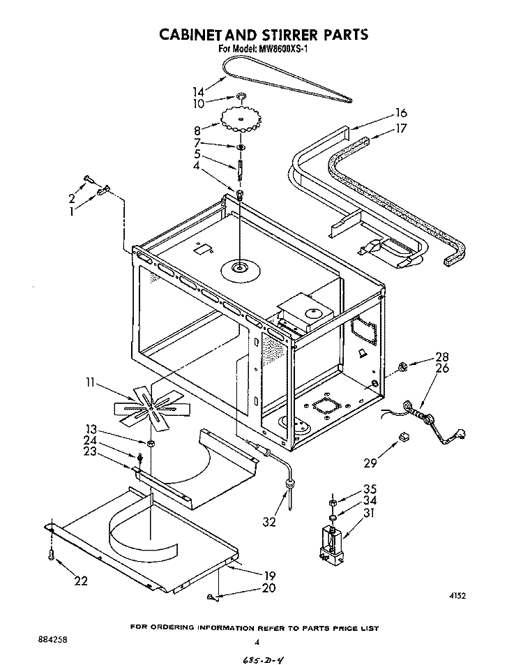 CABINET AND STIRRER Diagram and Parts List for MW8600XS1  Whirlpool Microwave
