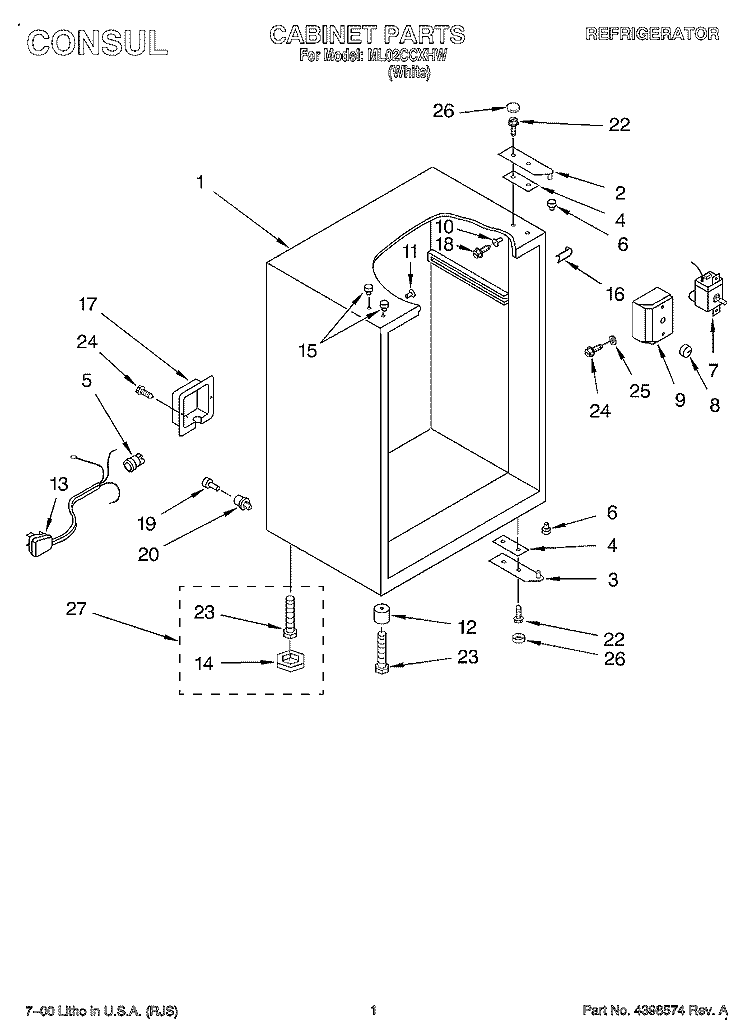 CABINET Diagram and Parts List for ML02CCXHW  Whirlpool Refrigerator