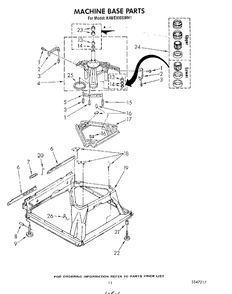 MACHINE BASE Diagram and Parts List for KAWE800SWH1  Whirlpool Washer