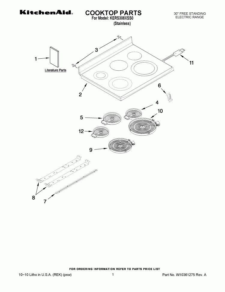 COOKTOP PARTS Diagram and Parts List for KERS308XSS0  KitchenAid Range