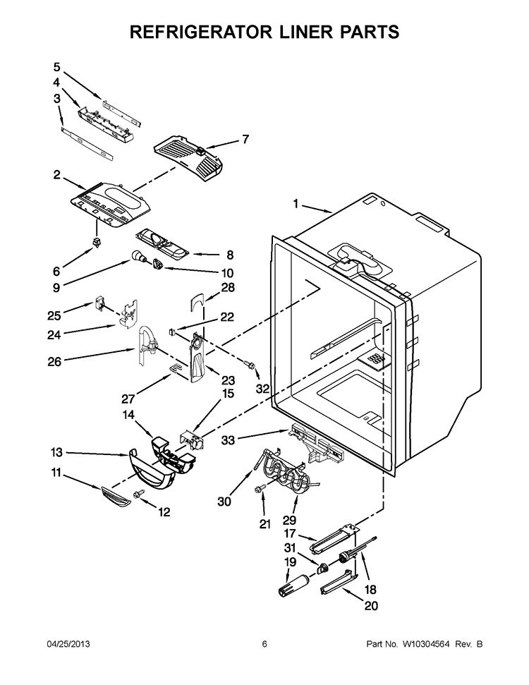 REFRIGERATOR LINER PARTS Diagram and Parts List for KBFS22EWMS1  KitchenAid Refrigerator
