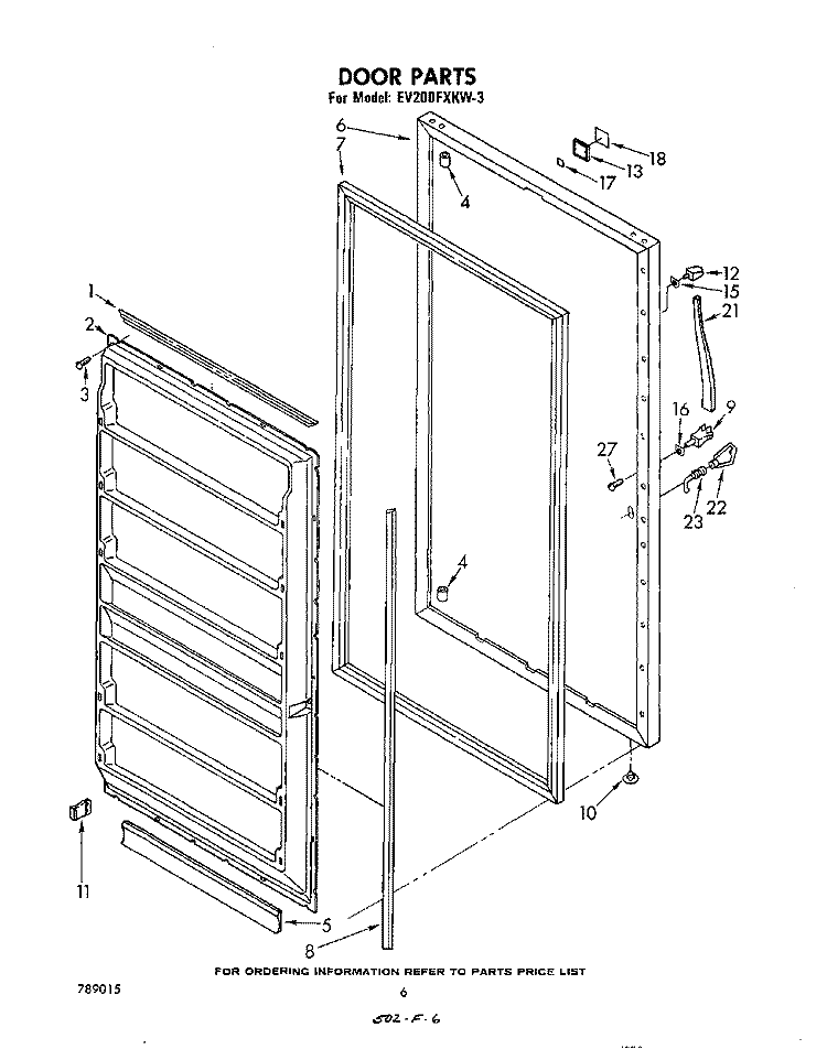 DOOR , LIT/OPTIONAL Diagram and Parts List for EV200FXKW3  Whirlpool Freezer