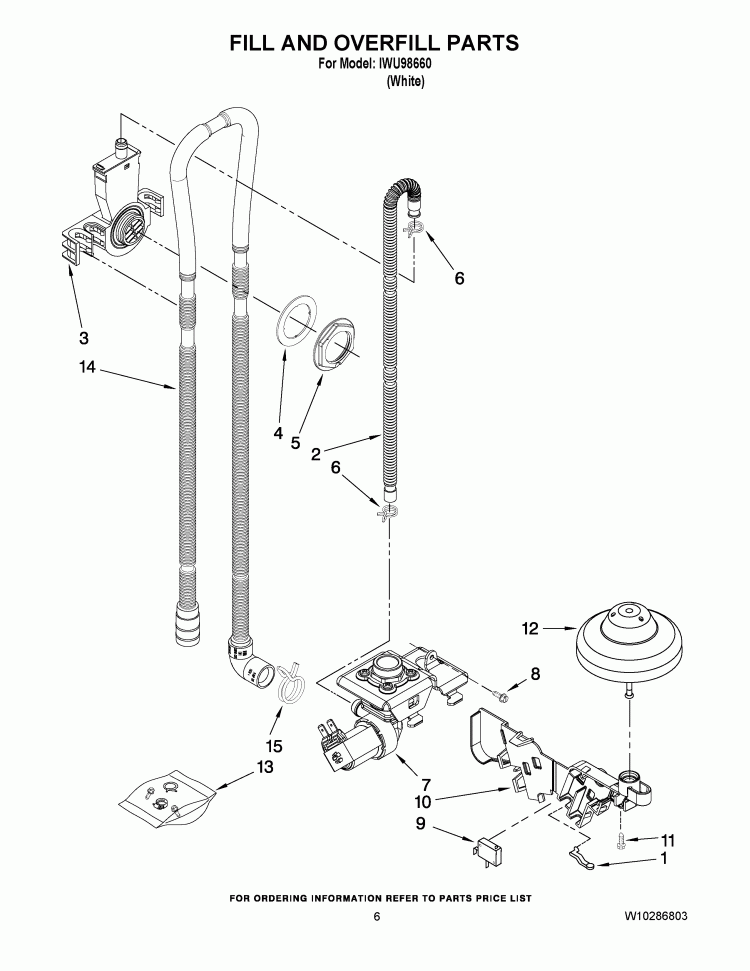 FILL AND OVERFILL PARTS Diagram and Parts List for IWU98660  Inglis Dishwasher