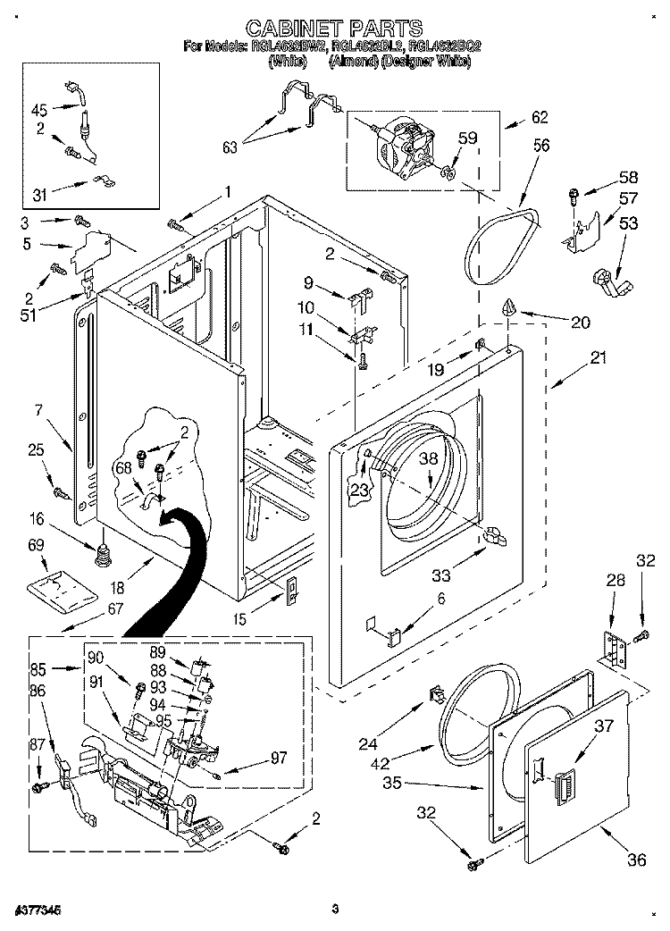CABINET Diagram and Parts List for RGL4632BQ2  Roper Dryer