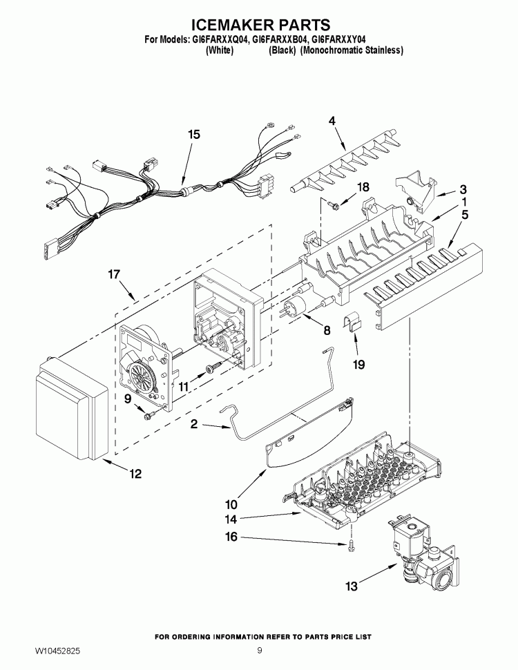 ICEMAKER PARTS Diagram and Parts List for GI6FARXXB04  Whirlpool Refrigerator
