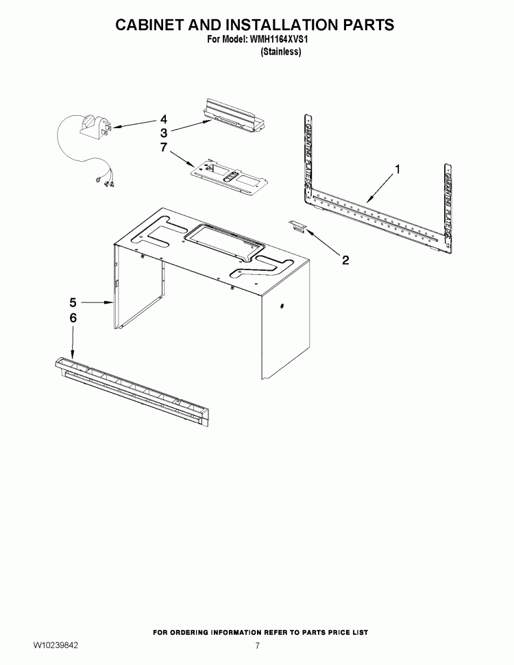 CABINET AND INSTALLATION PARTS Diagram and Parts List for WMH1164XVS1  Whirlpool Microwave