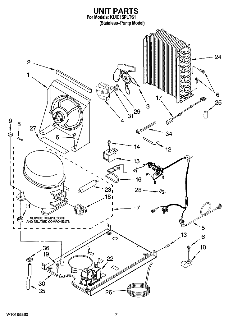 UNIT PARTS, OPTIONAL PARTS (NOT INCLUDED) Diagram and Parts List for KUIC15PLTS1  KitchenAid Ice Maker