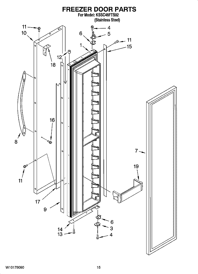 FREEZER DOOR PARTS Diagram and Parts List for KSSC48FTS02  KitchenAid Refrigerator