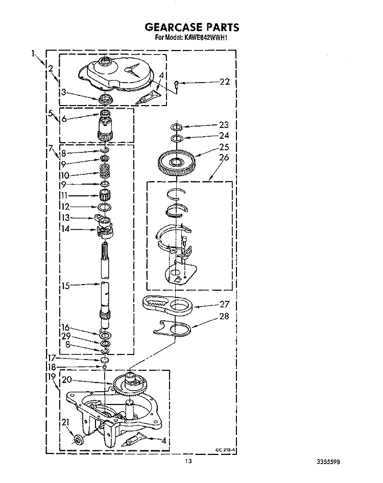 GEARCASE Diagram and Parts List for KAWE842WAL1  Whirlpool Washer