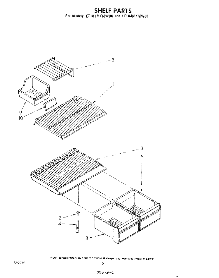 SHELF Diagram and Parts List for ET18JMXMWR6  Whirlpool Refrigerator