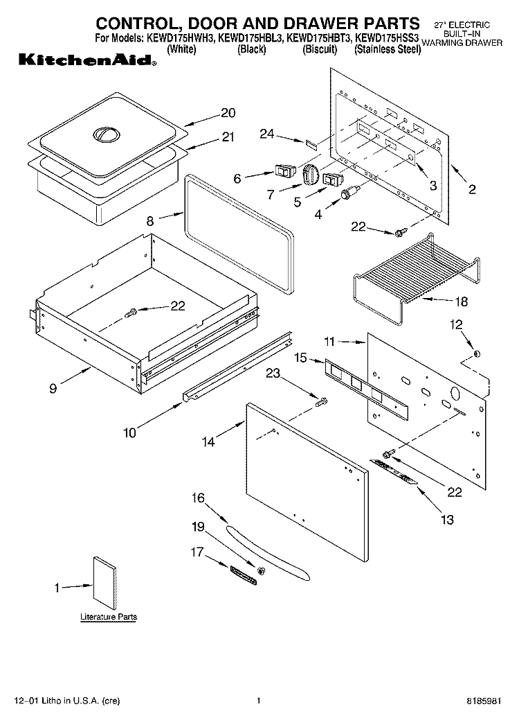 SECTION Diagram and Parts List for KEWD175HBL3  KitchenAid Warming Drawer