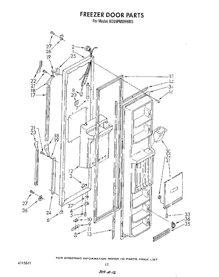 FREEZER DOOR Diagram and Parts List for ED25PMXRWR3  Whirlpool Refrigerator
