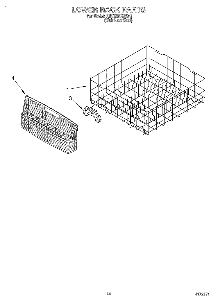 LOWER RACK Diagram and Parts List for KUDI25CHBS0  KitchenAid Dishwasher