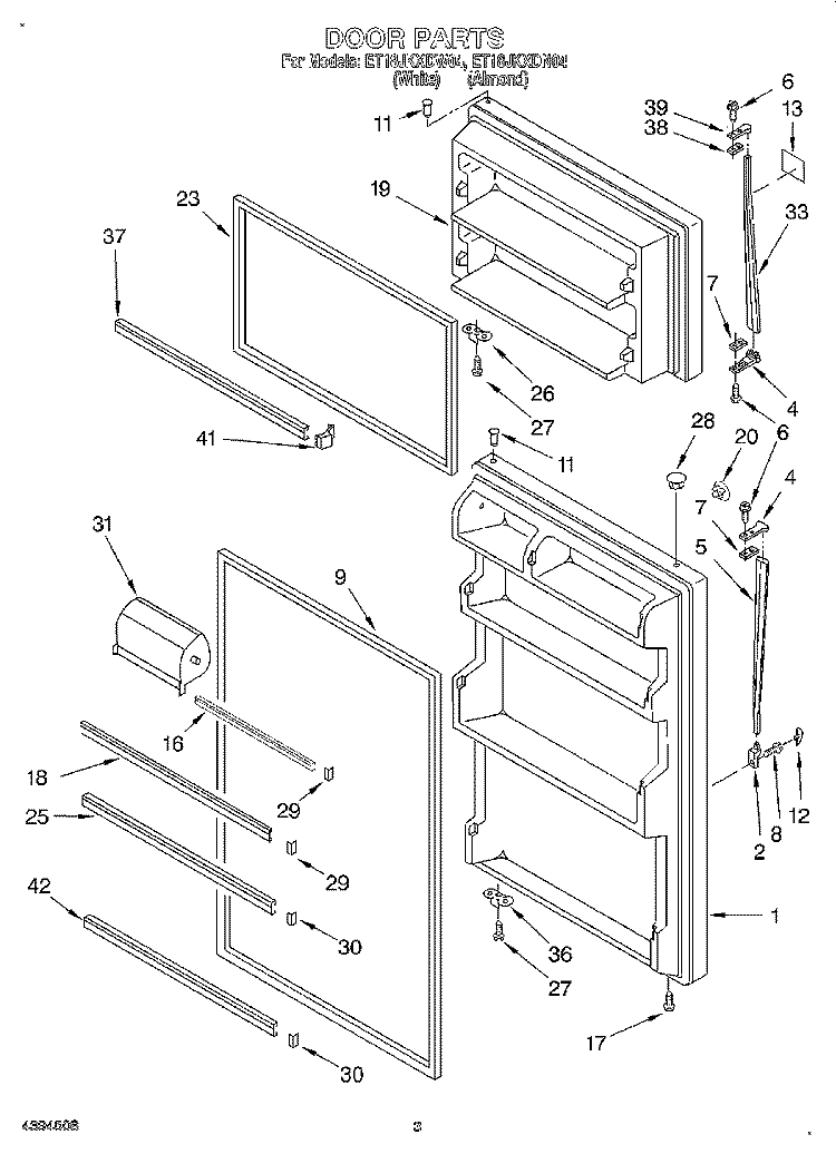 DOOR Diagram and Parts List for ET18JKXDN04  Whirlpool Refrigerator