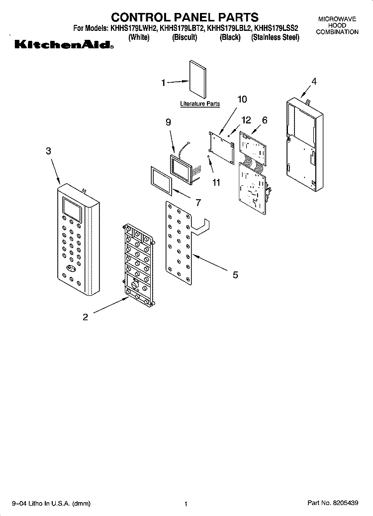 CONTROL PANEL PARTS Diagram and Parts List for KHHS179LWH2  KitchenAid Microwave