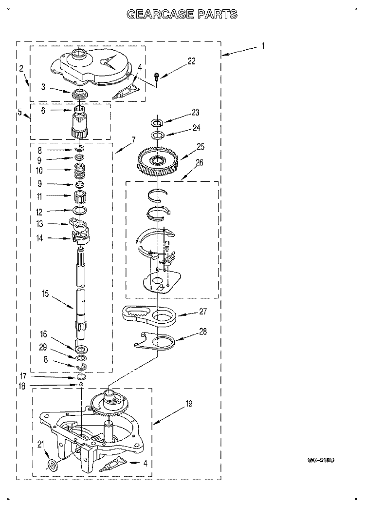 GEARCASE Diagram and Parts List for RAB4132AL1  Roper Washer