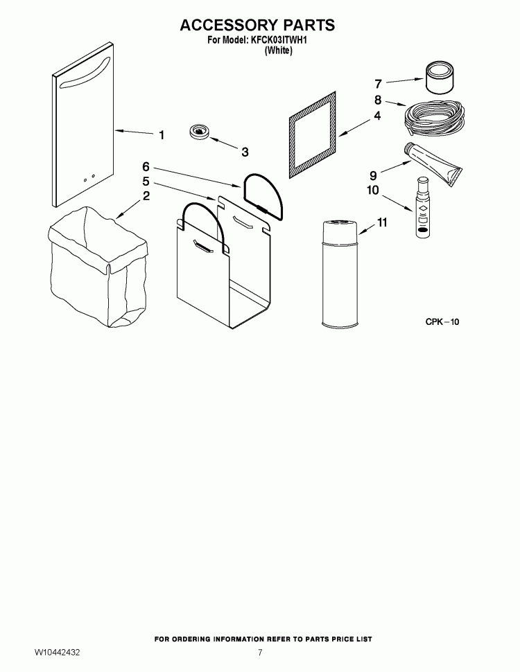 ACCESSORY PARTS Diagram and Parts List for KFCK03ITWH1  KitchenAid Trash Compactor