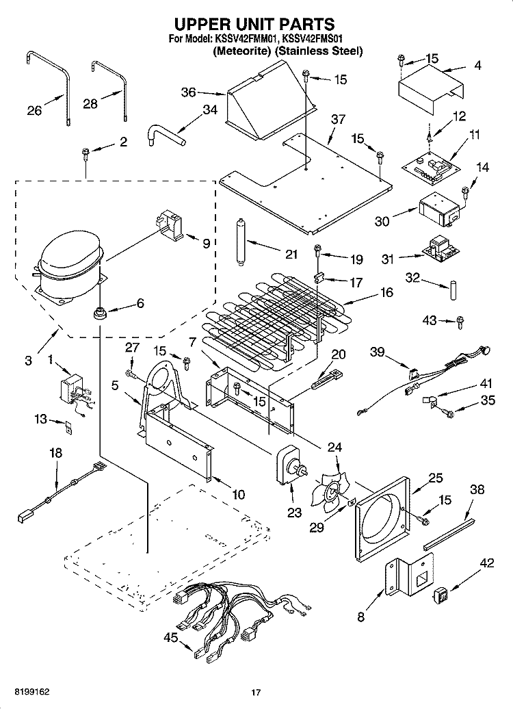 UPPER UNIT PARTS Diagram and Parts List for KSSV42FMS01  KitchenAid Refrigerator