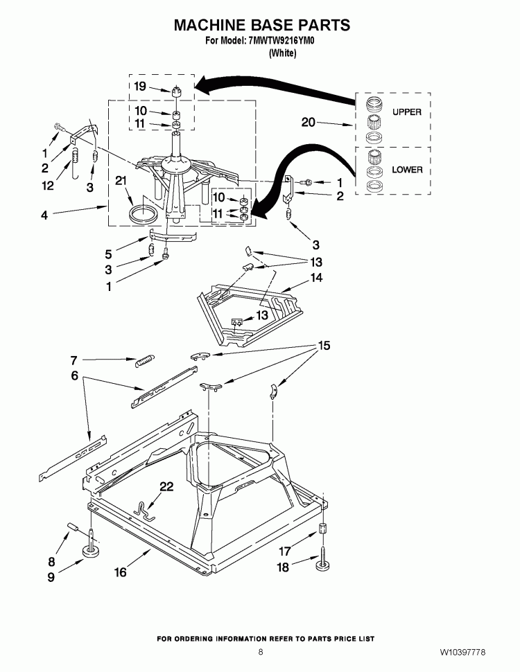 MACHINE BASE PARTS Diagram and Parts List for 7MWTW9216YM0  Whirlpool Washer