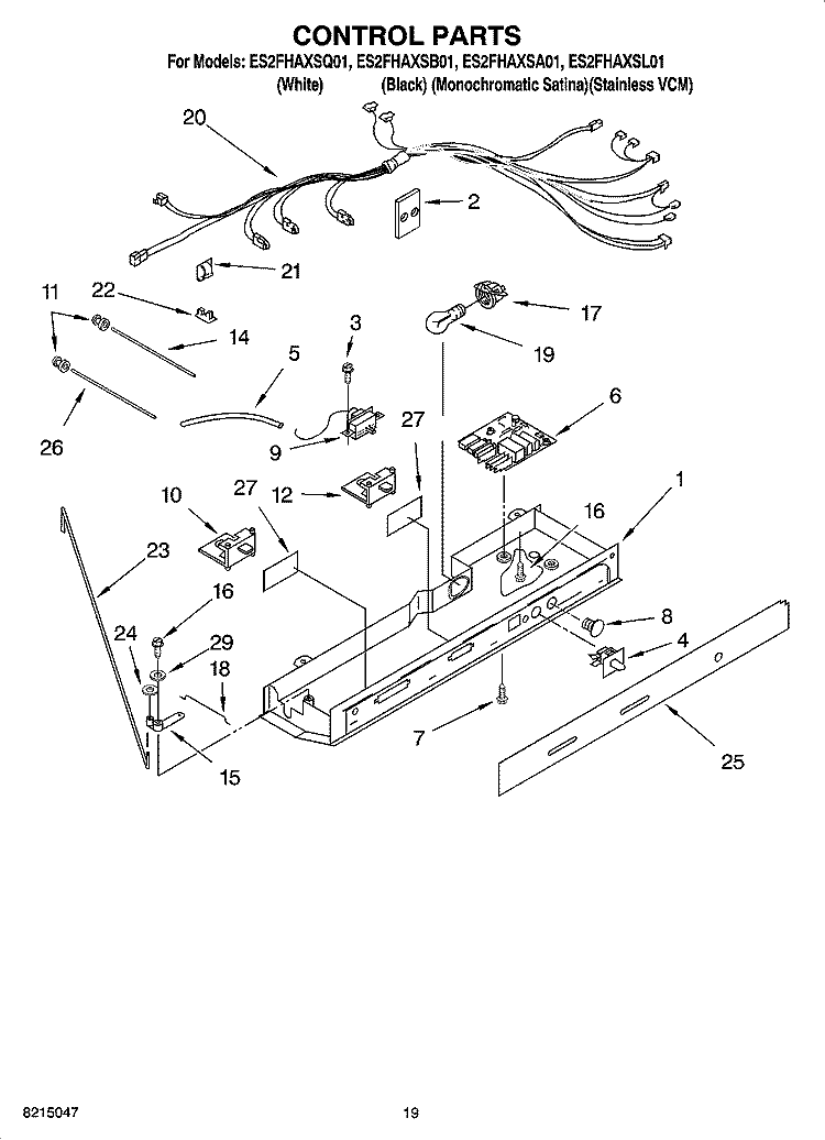 CONTROL PARTS Diagram and Parts List for ES2FHAXSL01  Whirlpool Refrigerator