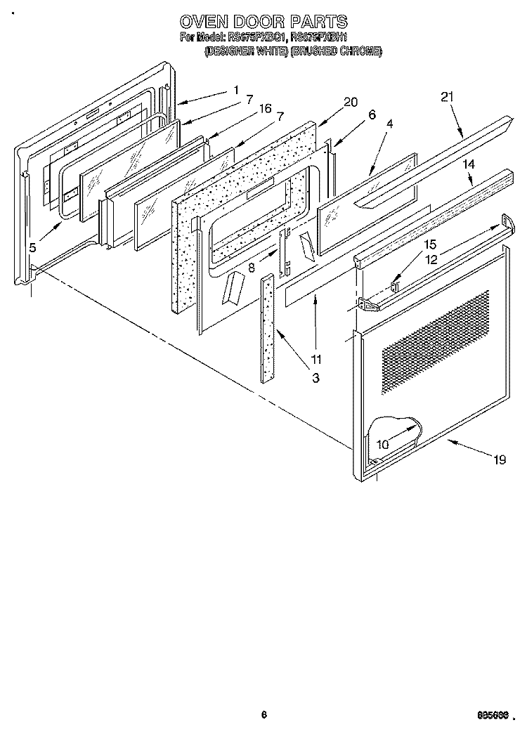 OVEN DOOR, OPTIONAL Diagram and Parts List for RS675PXBH1  Whirlpool Range
