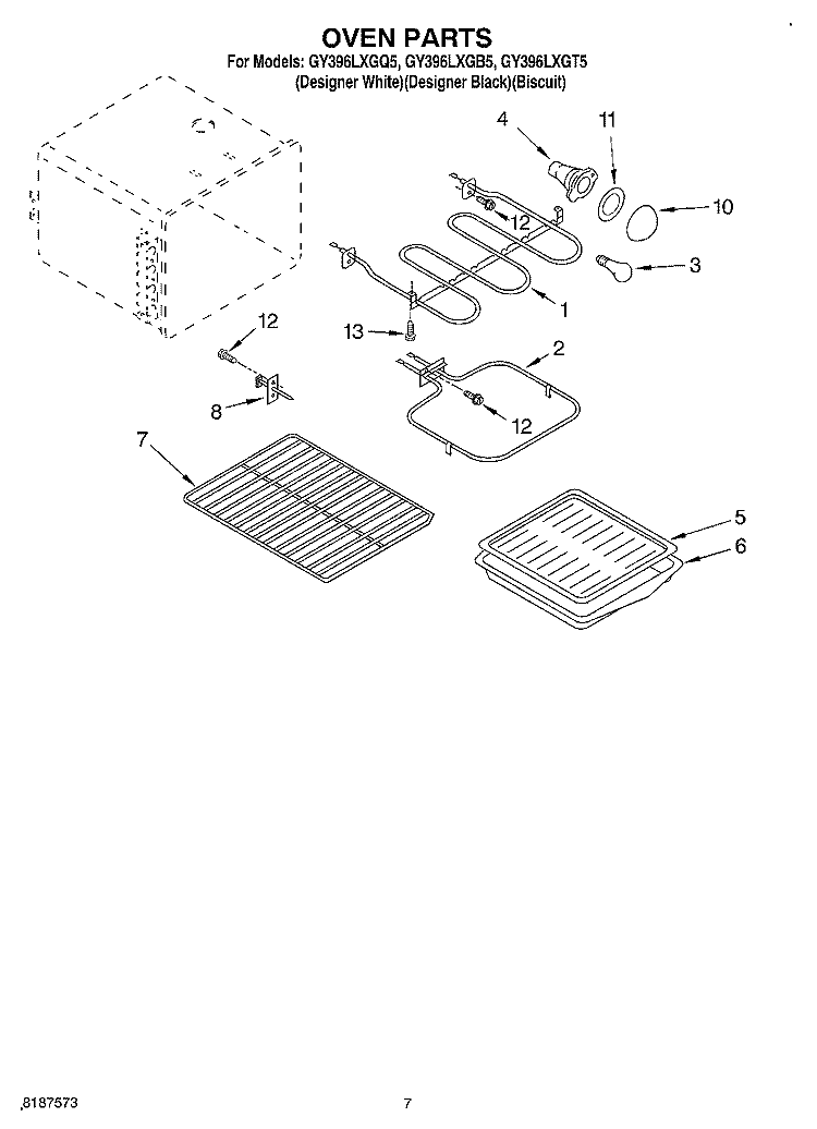 OVEN Diagram and Parts List for GY396LXGB5  Whirlpool Range
