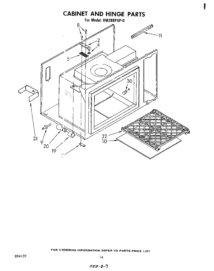 CABINET AND HINGE Diagram and Parts List for RM288PXP0  Whirlpool Microwave Oven Combo