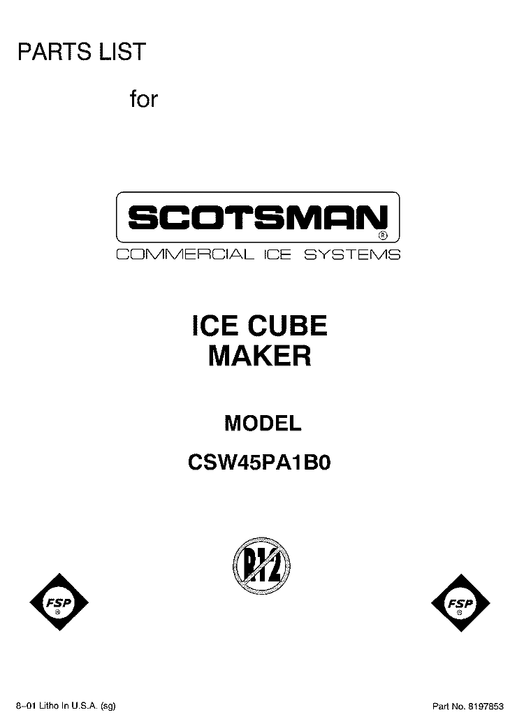 FRONT COVER Diagram and Parts List for CSW45PA1B0  Whirlpool Ice Maker