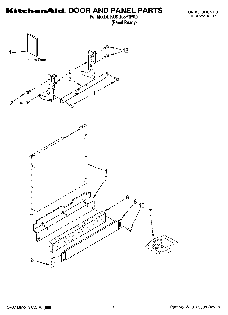 DOOR AND PANEL PARTS Diagram and Parts List for KUDU03FTPA0  KitchenAid Dishwasher