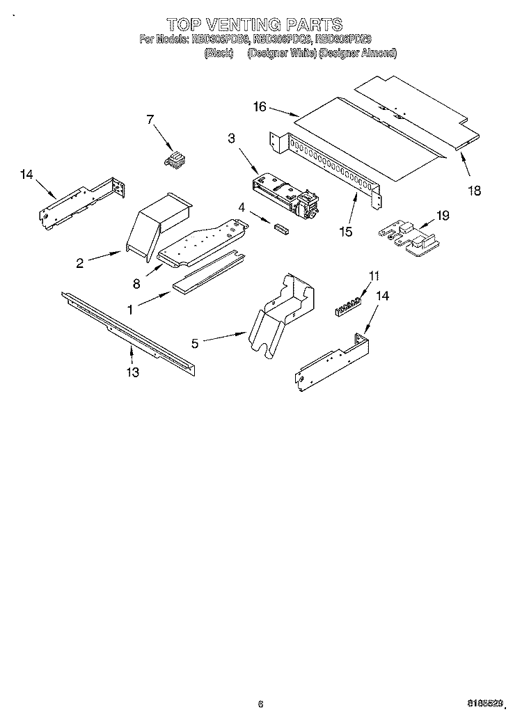 TOP VENTING, OPTIONAL Diagram and Parts List for RBD306PDZ9  Whirlpool Wall Oven