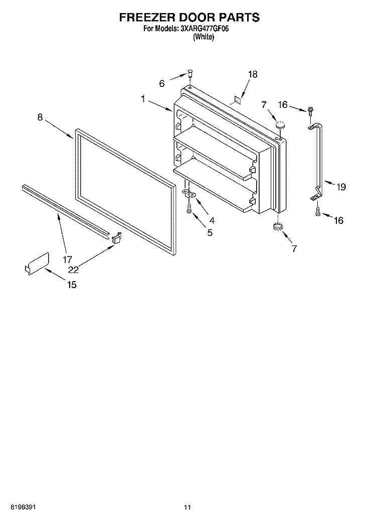 FREEZER DOOR, OPTIONAL Diagram and Parts List for 3XARG477GF06  Whirlpool Refrigerator