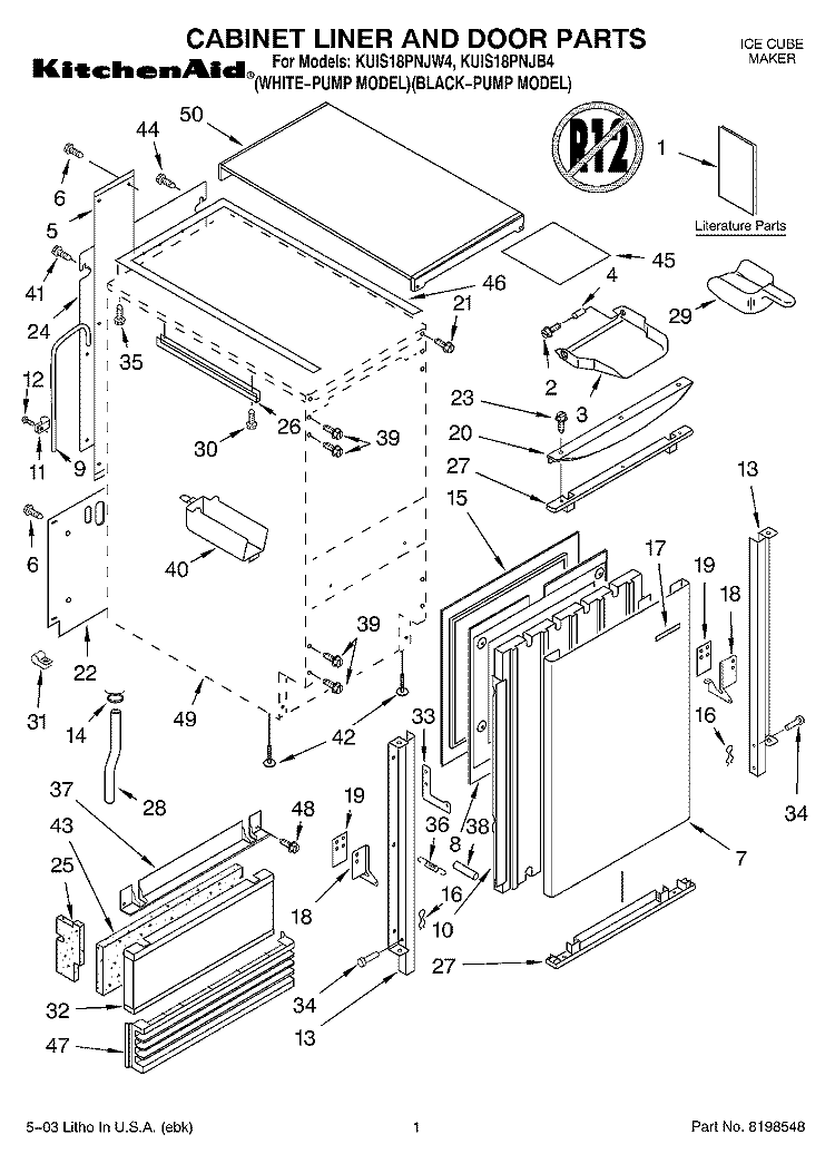 CABINET LINER AND DOOR PARTS Diagram and Parts List for KUIS18PNJW4  KitchenAid Ice Maker