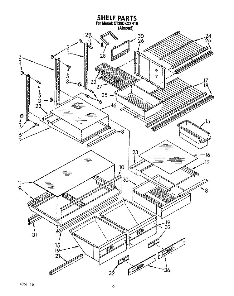 SHELF, LIT/OPTIONAL Diagram and Parts List for ET20DKXXN10  Whirlpool Refrigerator