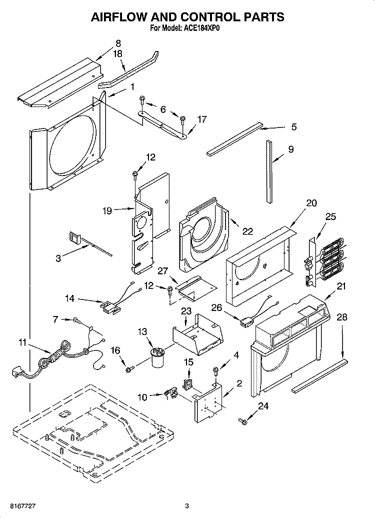 AIRFLOW AND CONTROL PARTS Diagram and Parts List for ACE184XP0  Whirlpool Air Conditioner
