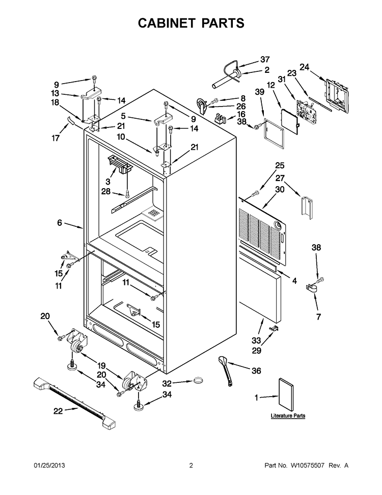 CABINET PARTS Diagram and Parts List for KBFS25EWWH9  KitchenAid Refrigerator