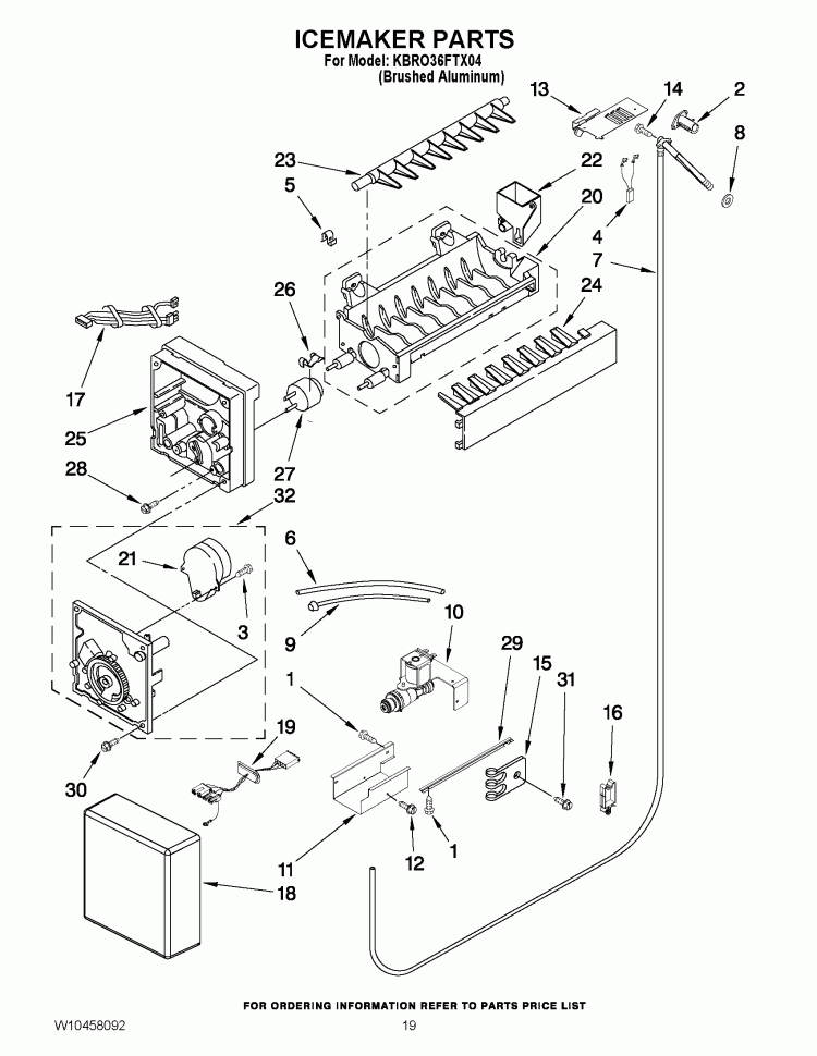 ICEMAKER PARTS Diagram and Parts List for KBRO36FTX04  KitchenAid Refrigerator