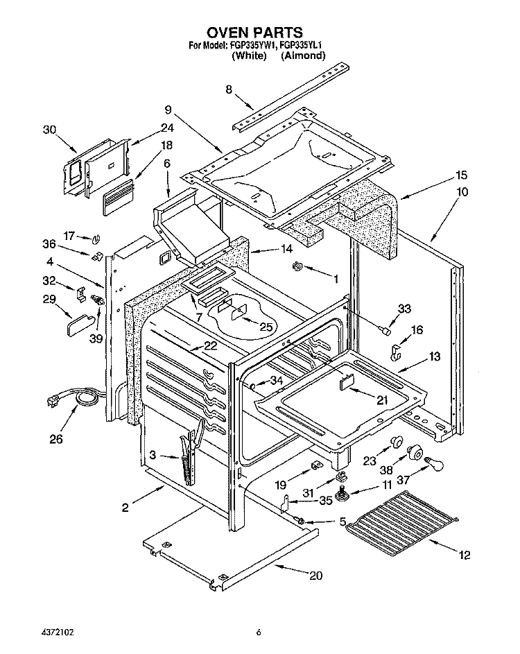 SECTION Diagram and Parts List for FGP335YW1  Roper Range