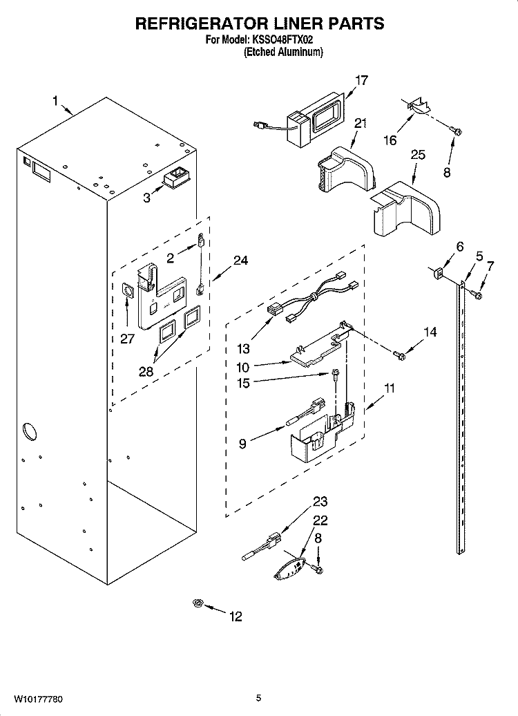 REFRIGERATOR LINER PARTS Diagram and Parts List for KSSO48FTX02  KitchenAid Refrigerator