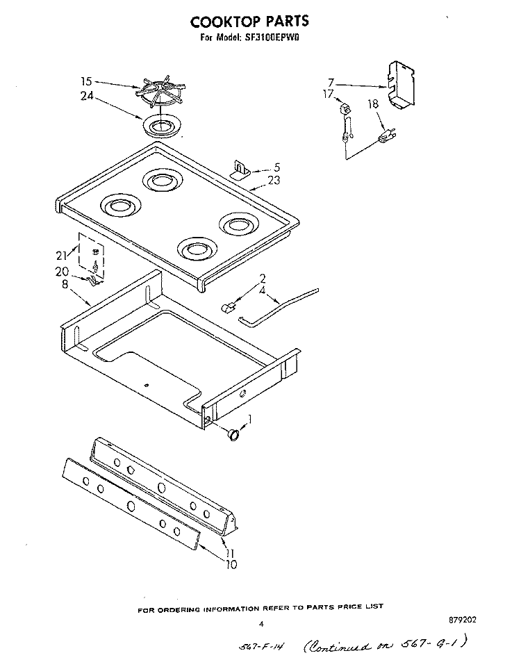 COOKTOP Diagram and Parts List for SF3100EPW0  Whirlpool Range