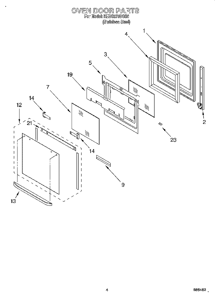 OVEN DOOR Diagram and Parts List for KEBS278DSS6  KitchenAid Wall Oven