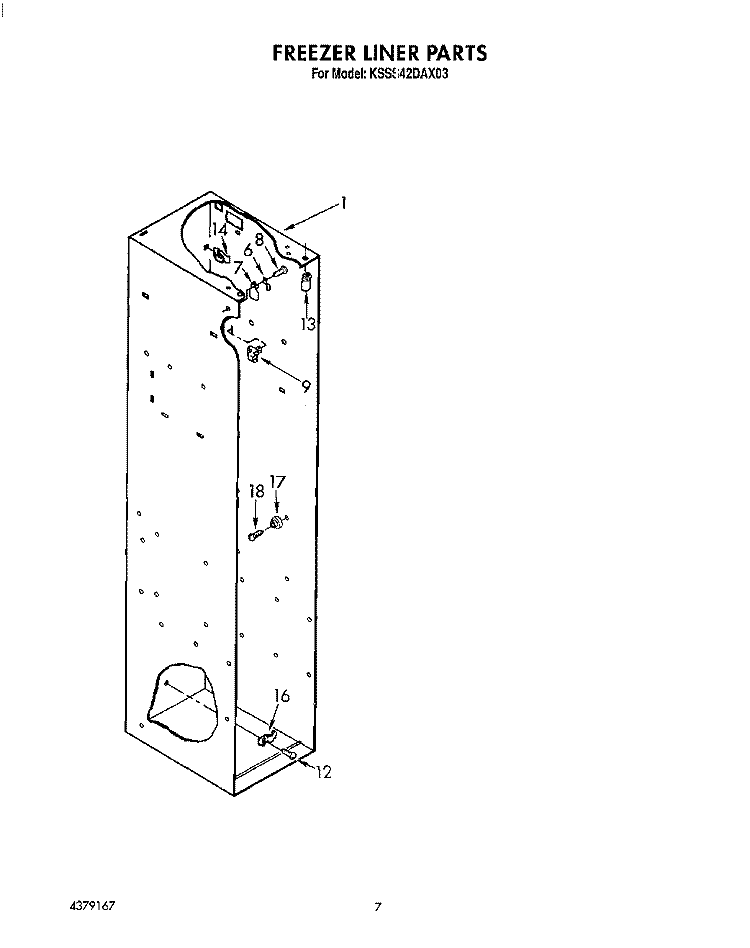 FREEZER LINER Diagram and Parts List for KSSS42DAX03  KitchenAid Refrigerator