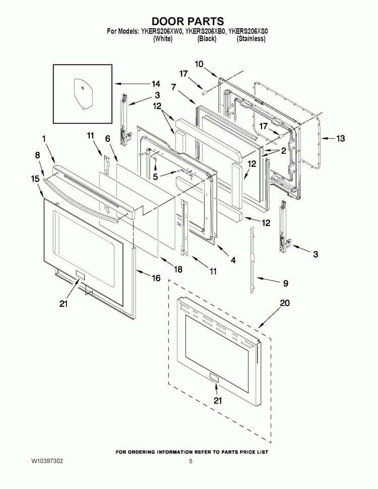 DOOR PARTS Diagram and Parts List for YKERS206XS0  KitchenAid Range