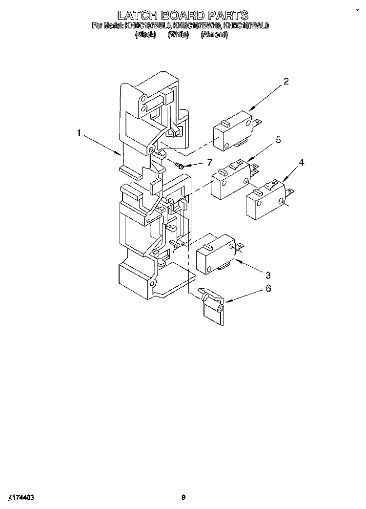 LATCH BOARD Diagram and Parts List for KHMC107BBL0  KitchenAid Microwave