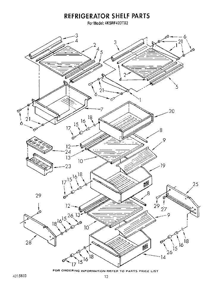 REFRIGERATOR SHELF Diagram and Parts List for 4KSRF42DTX2  KitchenAid Refrigerator